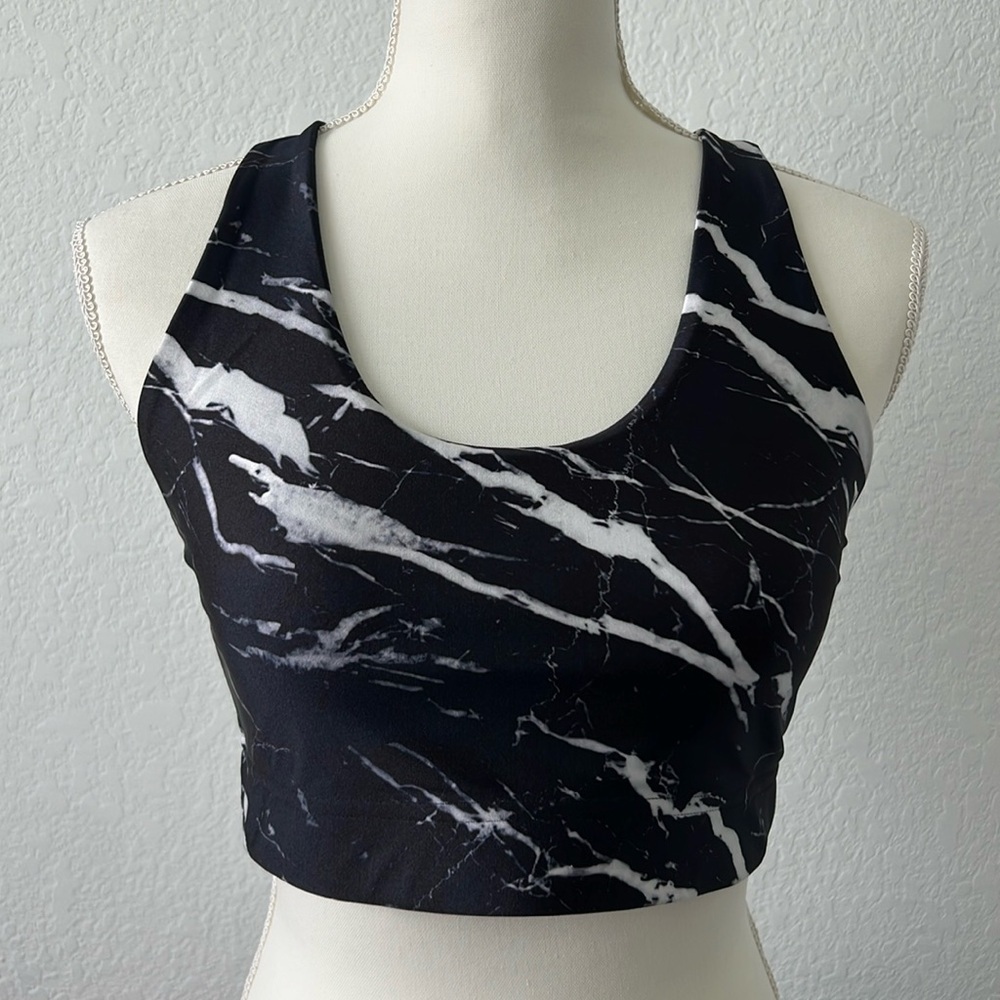 NWOT Terez Black and‎ White Marble Sports Bra Large